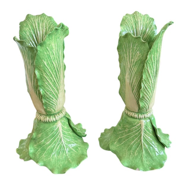 American Vintage Dodie Thayer Cabbage Leaf Candleholders For Sale - Image 3 of 12
