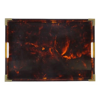 Faux Tortoiseshell and Brass Serving Tray attributed to Christian Dior Home Collection, Italy, 1960s For Sale