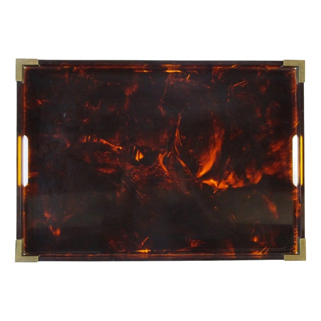 Faux Tortoiseshell and Brass Serving Tray attributed to Christian Dior Home Collection, Italy, 1960s For Sale