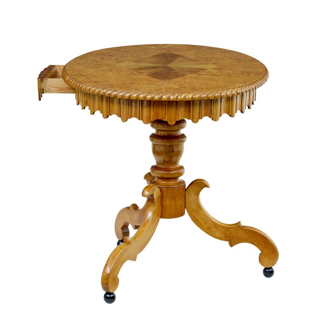 19th Century Swedish Oval Burr Birch Occasional Table Circa 1870. We are pleased to offer this burr birch table that has...