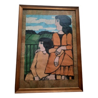 Domenico Cantatore, Accanto a te, Polymaterial Silkscreen, 1950s For Sale