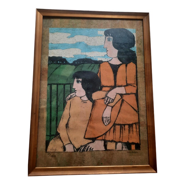 Domenico Cantatore, Accanto a te, Polymaterial Silkscreen, 1950s For Sale