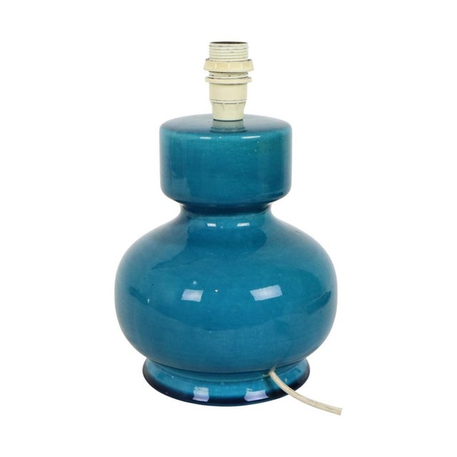 Italian Round Blue Ceramic Table Lamp, 1970s For Sale - Image 12 of 12