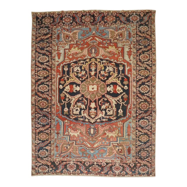 Antique Zabihi Collection Masculine Persian Heriz Rug - 8'8" x 12'2" For Sale