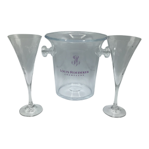 Louis Roederer Lucite Champagne Cooler Bucket With 2 Orrefors Toasting Flutes- Set of 3