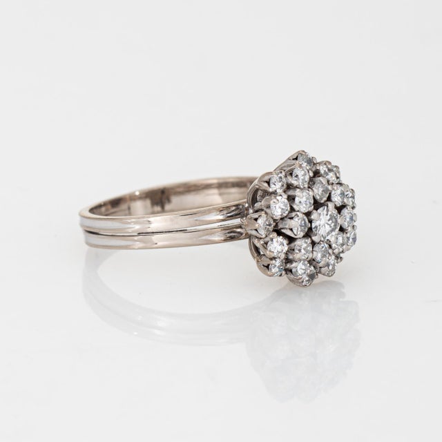 Mid-Century Modern 50s Portuguese Diamond Cluster Ring 14k White Gold Sz 6 Mid Century Fine Jewelry For Sale - Image 3 of 6