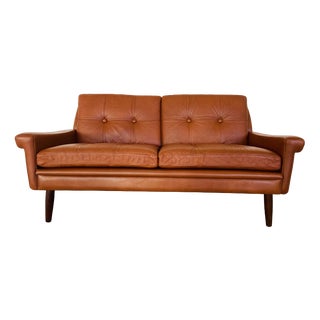 Vintage Danish Mid-Century Svend Skipper 2 Person Cognac Leather Sofa For Sale