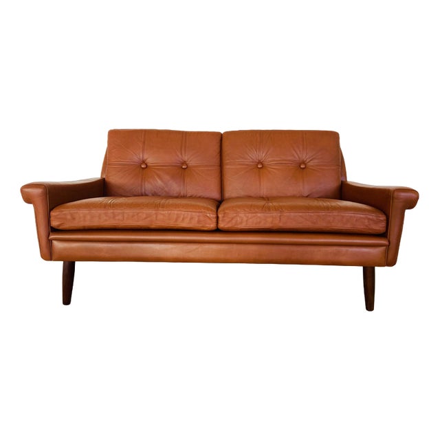 Vintage Danish Mid-Century Svend Skipper 2 Person Cognac Leather Sofa For Sale