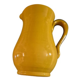 Late 20th Century Hand-Made Italian Glazed Ceramic Pitcher in Ochre Yellow For Sale