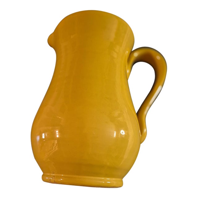 Late 20th Century Hand-Made Italian Glazed Ceramic Pitcher in Ochre Yellow For Sale