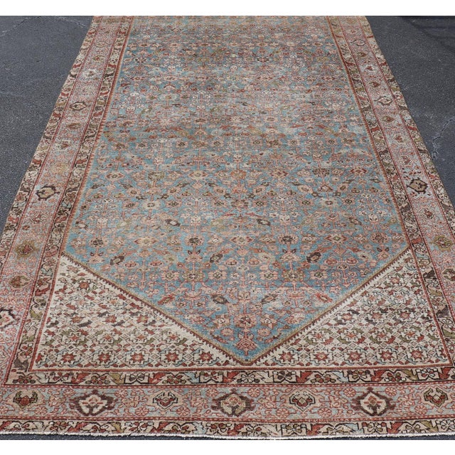 Antique Persian Malayer Gallery Rug With Soft Blue Field and Lattice 7 X 16'3 For Sale In Atlanta - Image 6 of 15