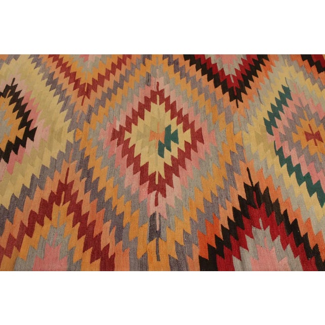 Rug & Kilim 1950s Handwoven Vintage Afyon Kilim Rug in Multicolor All Over Geometric Pattern For Sale - Image 4 of 6