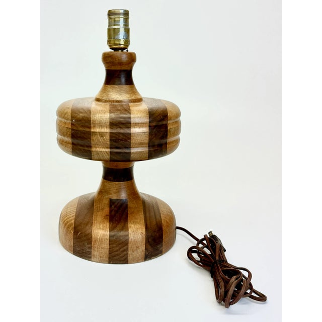 2-Toned Striped Wooden Table Lamp For Sale In Miami - Image 6 of 11