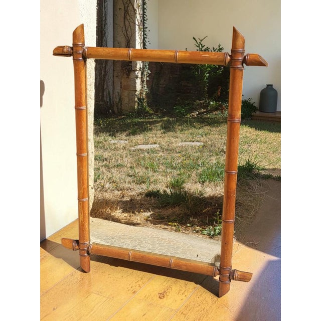 Bamboo-style turned wood mirror, colonial/exotic style — late 19th-early 20th century This rectangular mirror, with its...