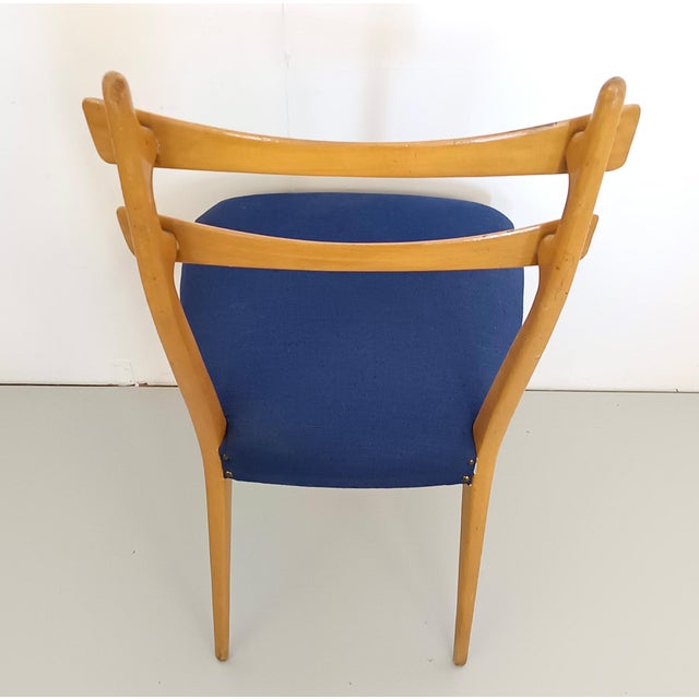 Vintage Maple Dining Chairs with Ultramarine Blue Fabric, 1950s, Set of 5 For Sale - Image 10 of 11