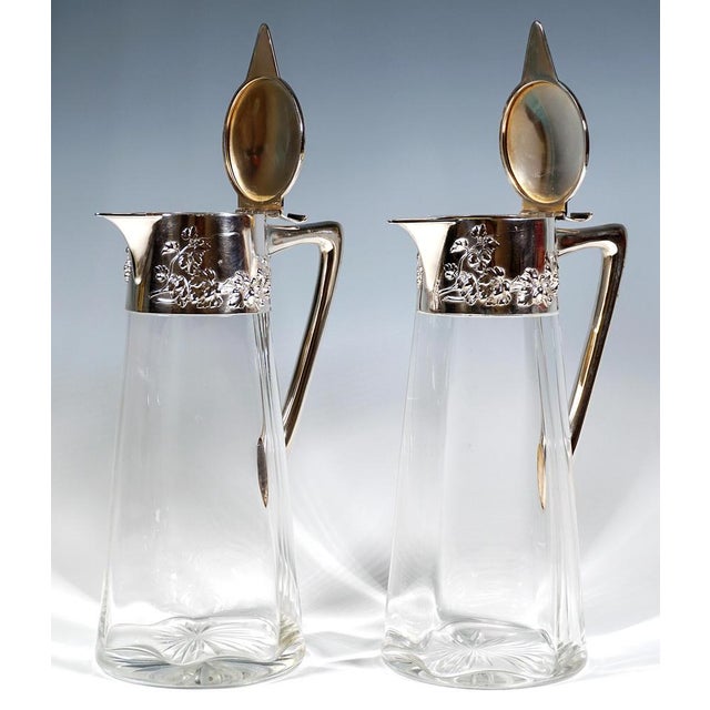 Art Nouveau Glass Decanters with Silver Mounts from Wilhelm Binder, Germany, 1890s, Set of 2 For Sale - Image 4 of 8