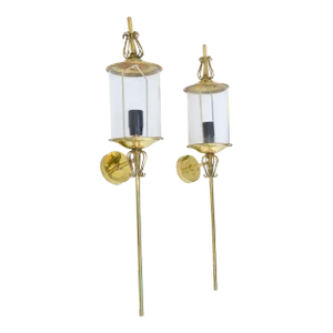 Pair of Maison Lunel Brass & Glass Sconces, Wall Lamp French Mid-Century Modern