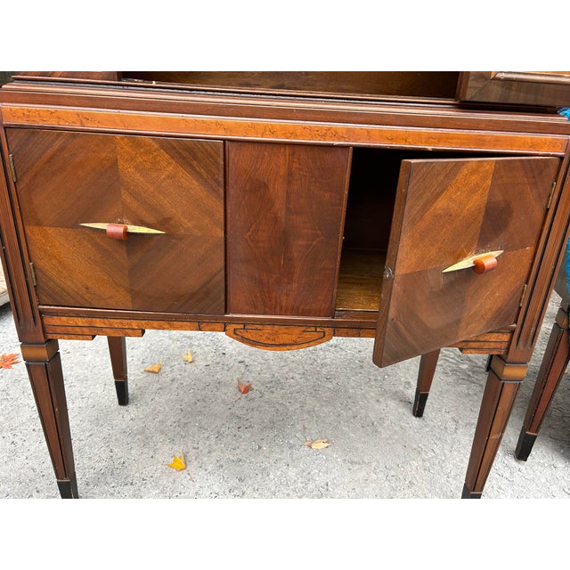 1930s Art Deco Waterfall Walnut China Cabinet Curio Display For Sale - Image 6 of 12