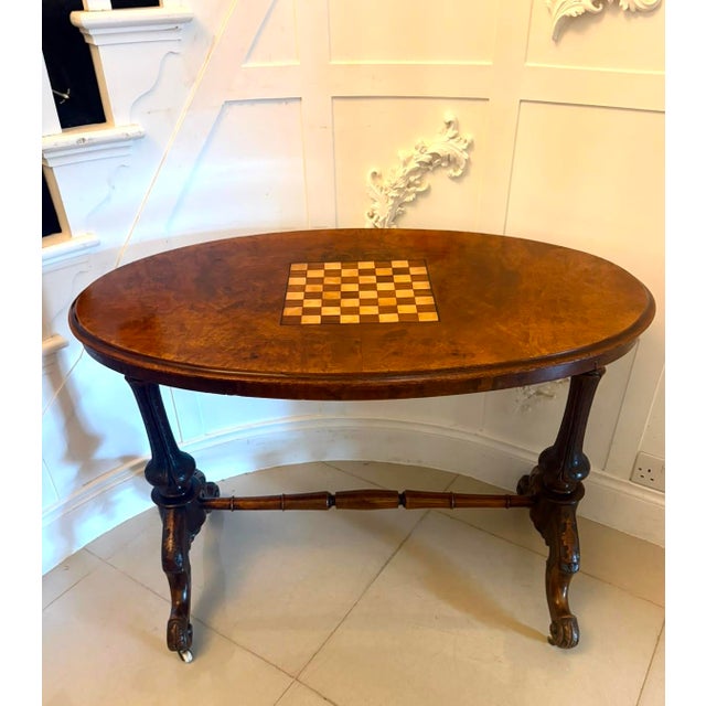 Antique Victorian Carved Burr Walnut Centre Table with Chess Top, 1860 For Sale - Image 15 of 15