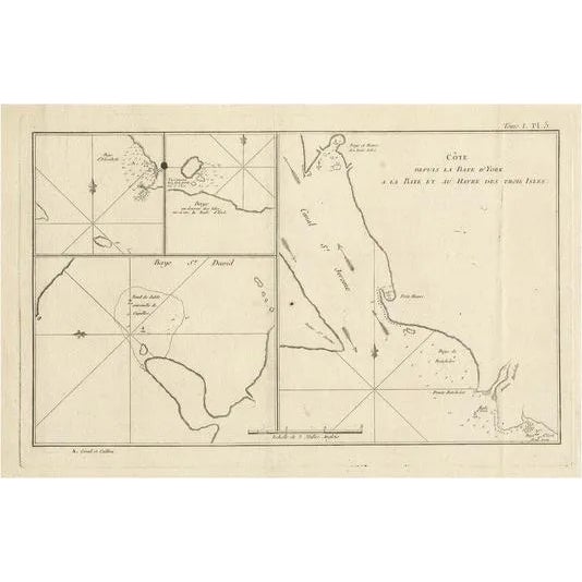 Antique Print with Charts of Yorks Bay and Surroundings, 1774 For Sale