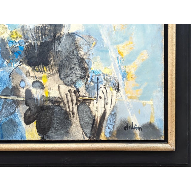 Black Joël Dabin "L'Hidalgo de la Mancha" Modern Blue Tone Abstract Expressionist Figure Painting, 1991 For Sale - Image 8 of 12