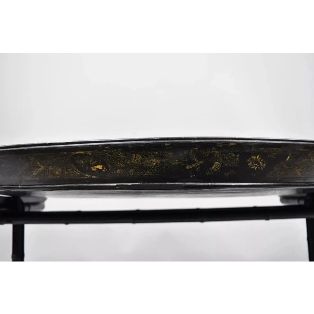 19th Century English Victorian Leather Tole Tray on Faux Bamboo Base For Sale - Image 9 of 10