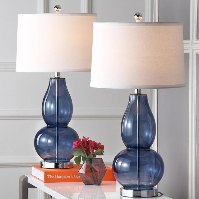 Blue Mercurio Double Gourd Glass Table Lamp in Blue - a Pair For Sale - Image 8 of 9
