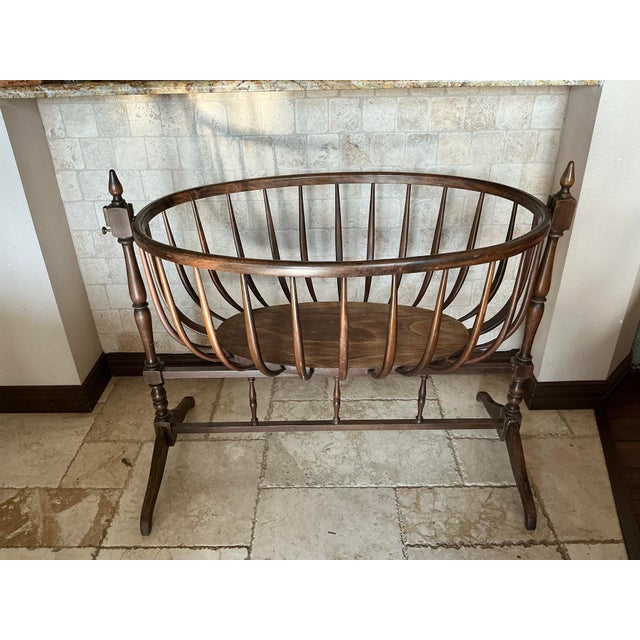 Antique Wooden Rocking Cradle With Turned Legs, C. Late 19th Century For Sale - Image 10 of 12