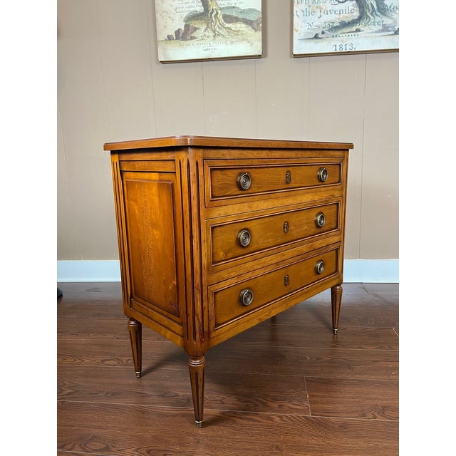1940s Antique French Commode Chest of Drawers Louis XVI Walnut Brass C1940 For Sale - Image 5 of 18