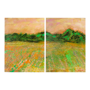 Signed 1980s “E” Abstract Acrylic Landscape Diptych by Harry Hilson