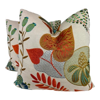 Bright Embroidered on Linen 22" Pillows-a Pair For Sale