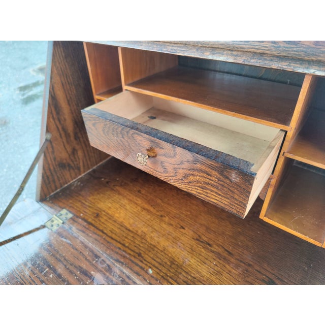 Early 20th Century Baker & Co Vintage Secretary Desk Solid Tiger Oak With Bottom Drawer and Bottom Bookshelf For Sale - Image 11 of 12