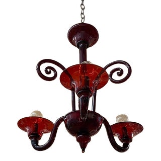 1950s Venetian Burgundy Red 3 Light Chandelier For Sale