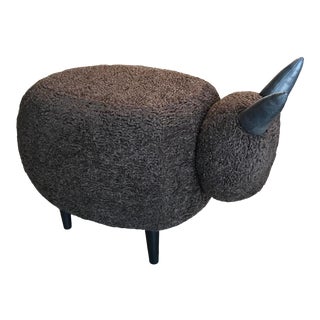 Carved Wood Dark Brown Sheep Ottoman For Sale