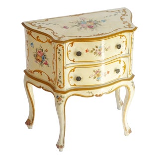Italian Venetian Painted Wooden Chest of Drawers, Louis Xv Style Cabinet, Vintage Florentine Nightstand, 1950s For Sale