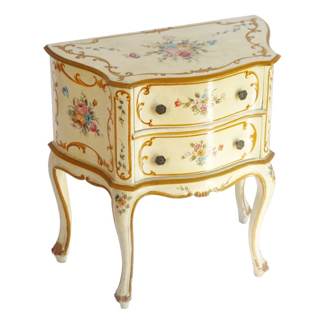 Italian Venetian Painted Wooden Chest of Drawers, Louis Xv Style Cabinet, Vintage Florentine Nightstand, 1950s For Sale