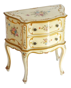Italian Venetian Painted Wooden Chest of Drawers, Louis Xv Style Cabinet, Vintage Florentine Nightstand, 1950s