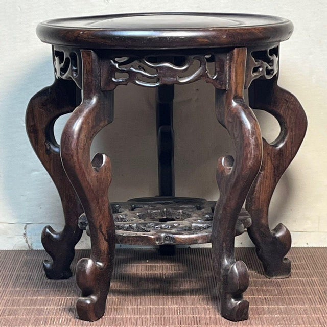 1980s 1980s Carved Black Sandalwood Display Stand / Plant Pedestal, 7" Diameter For Sale - Image 5 of 8