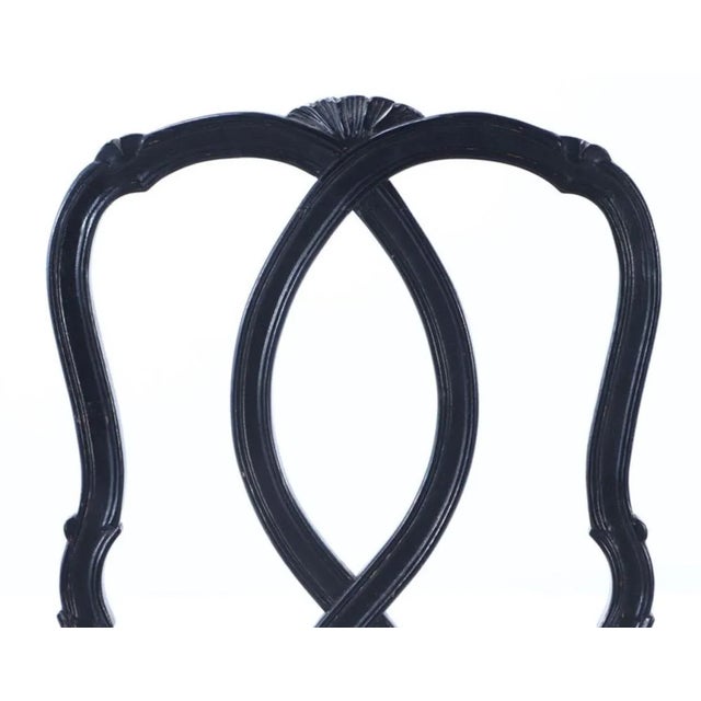 French Black Ebonzied French With Faux Leopard Upholstery Venetian Style Dining Chairs Possibly by Jansen For Sale - Image 3 of 7