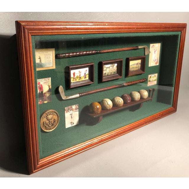 Miniature Golf Memorabilia Shadow Box With Vintage Golf Clubs and Balls