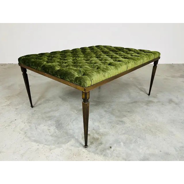 French Louis XVI Style Tapered Bronze With Tufted Green Velvet Bench For Sale In Philadelphia - Image 6 of 9