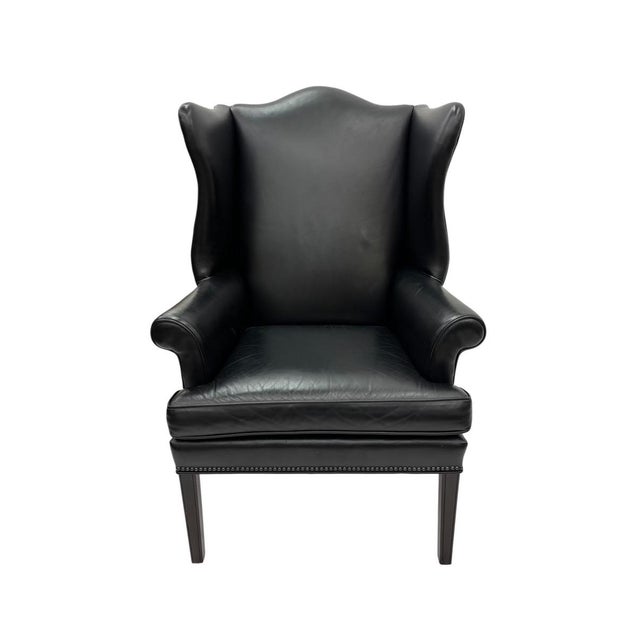 Leather Wingback Chairs a Pair For Sale In Boston - Image 6 of 8