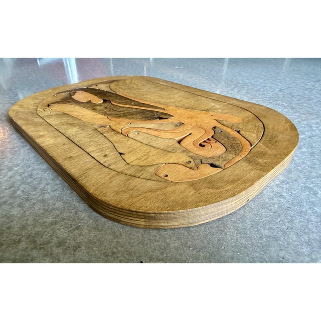 Brown Vintage Danese Enzo Mari Style Pesce Puzzle Wood Education Tool Desk Game Toy Sculpture Object For Sale - Image 8 of 15