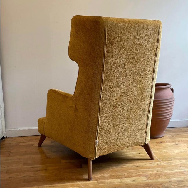 Vintage Italian high-back lounge chair by Vibieffe, styled after Gio Ponti. A sculptural Italian modernist armchair with a...
