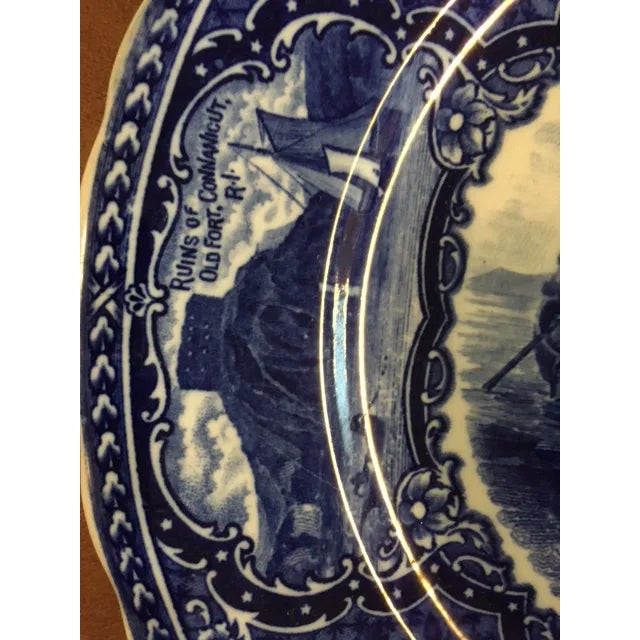 Antique Late 19th Century Flow Blue Souvenir Plates Indianapolis & Rhode Island - Set of 2 For Sale - Image 10 of 11