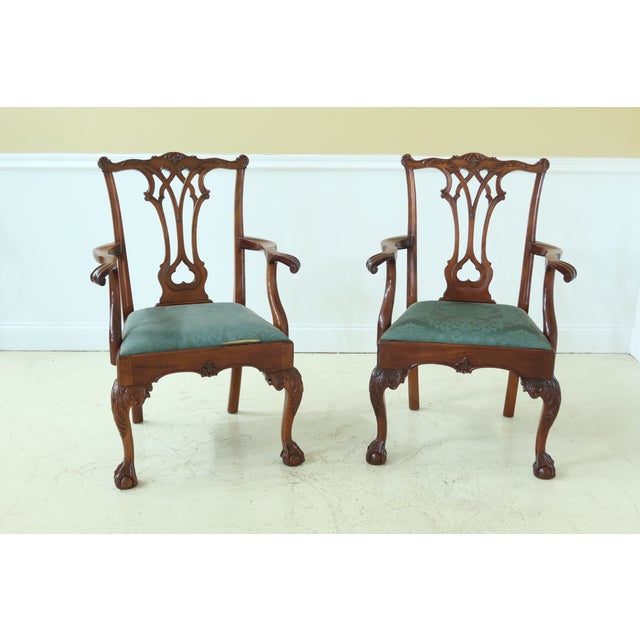 Stickley Ball & Claw Carved Mahogany Arm Chairs - a Pair For Sale - Image 12 of 12