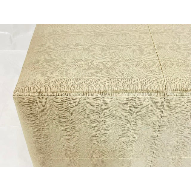 Vintage Faux Shagreen Upholstered Cube Ottoman Bench on Wood Plinth For Sale - Image 16 of 18