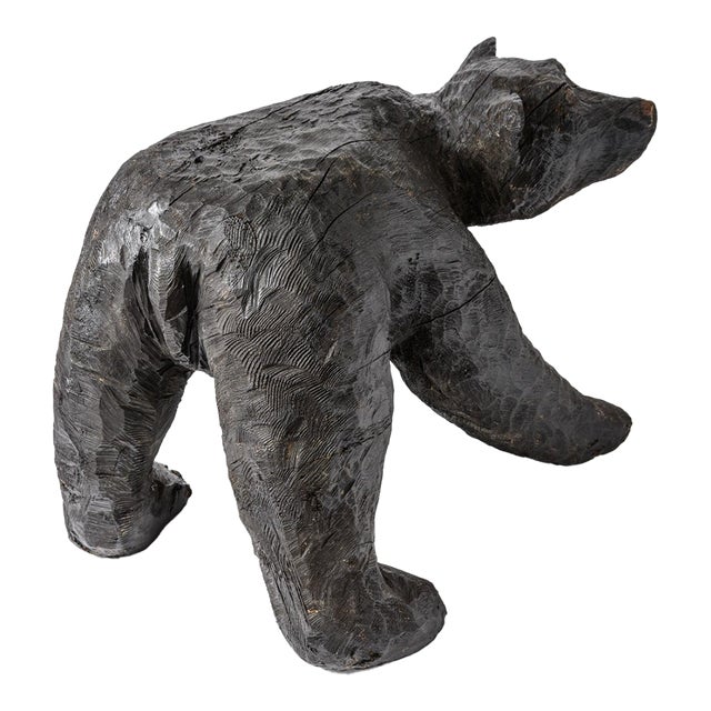 Monumental Hand Carved Wood Rustic Folk Art Prowling Black Bear For Sale