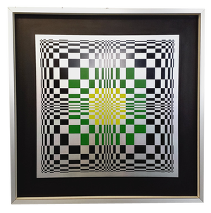 Italian Screen Printed Kinetic Checkerboard on Aluminum in the style of Vasarely, 1970s