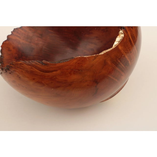 Wood Natural Edge Redwood Bowl With Gold Detail For Sale - Image 7 of 8